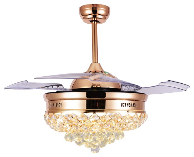42 Inch 4 Retractable Blades Fancy Ceiling Fan With Light And Remote Contemporary Fans By Curve Curio Houzz - Ceiling Fan Light Combo With Retractable Blades