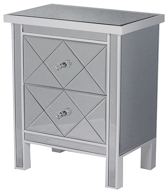 Emmy 2Drawer Mirrored Tall Accent Silver Contemporary