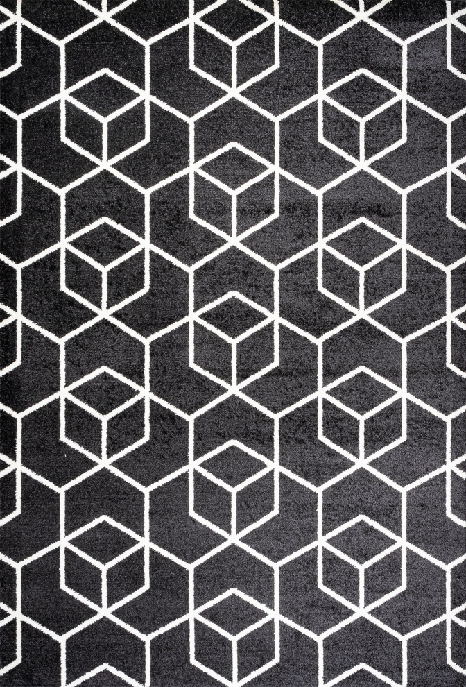 Tumbling Blocks Modern Geometric Black/White 3'x5' Area Rug