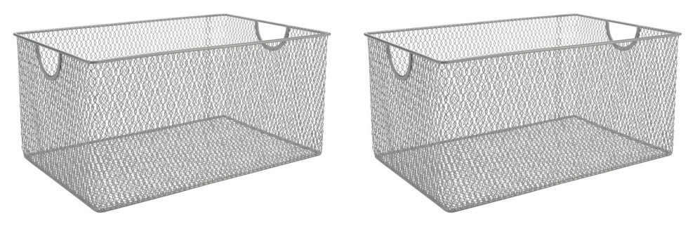 YBM Home Wire Mesh Open Bin Basket Silver 13.3"x8.5"x6.5", 2-Pack