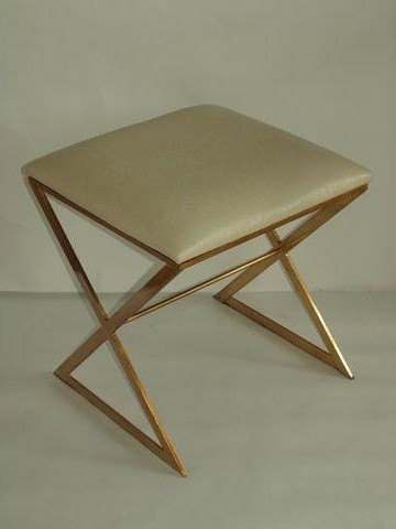 Worlds Away X Upholstered Stool in Gold and White Ostrich