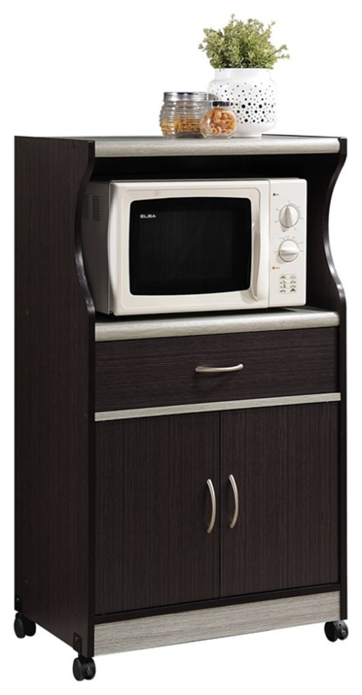 Hodedah Microwave Contemporary Wooden Kitchen Cart in Cherry Finish