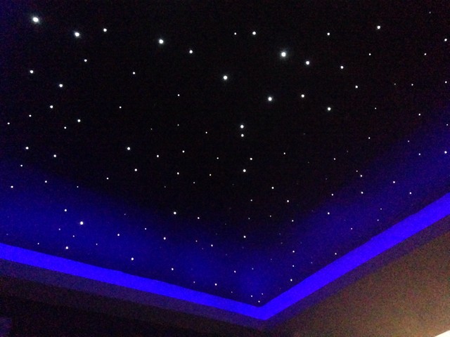 Fibre Optic Starlight Ceiling In Small Movie Room Modern