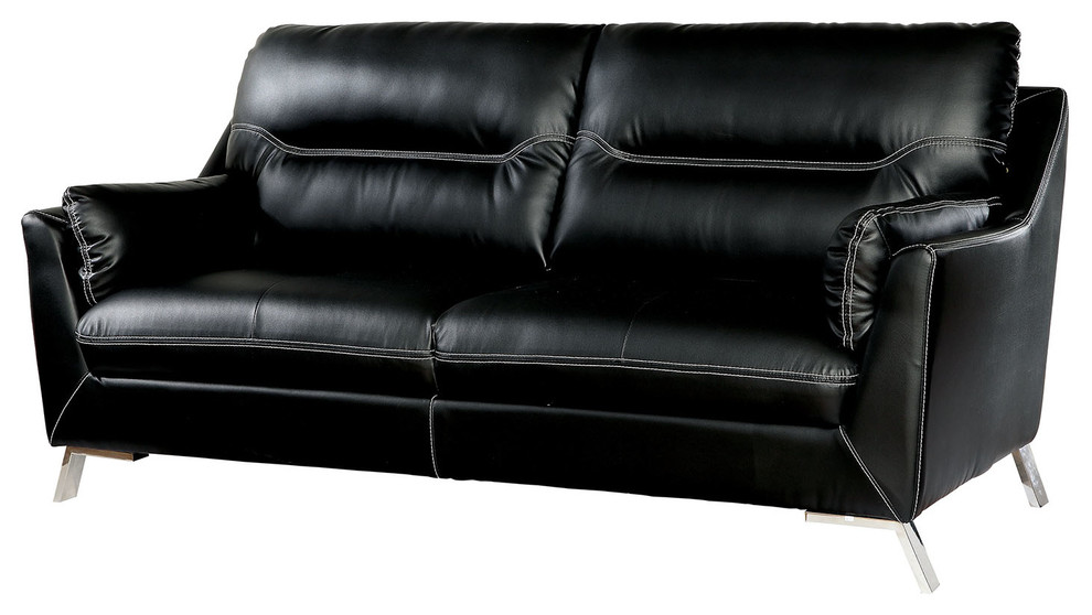 Leatherette Upholstered SofaContrast Stitching and Metal Angled Legs