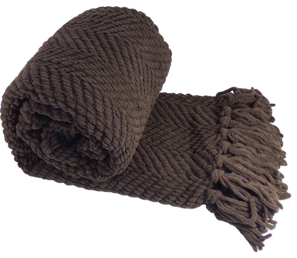 Tweed Knitted Throw Blanket, Seal Brown, 50"x60"