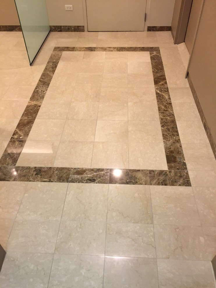 Example of a large transitional marble floor foyer design in Chicago