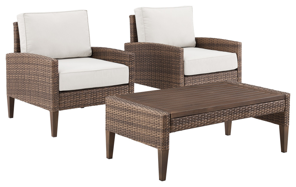 Capella Outdoor Wicker 3Piece Chair Set, Coffee Table and 2 Armchairs