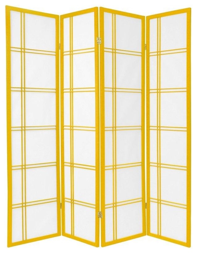 6 ft. Tall Double Cross Shoji Screen - Special Edition, Mustard, 4 Panel