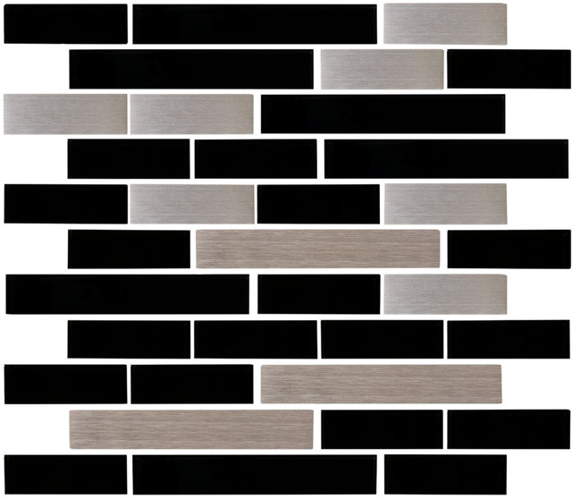 Black Glass Tile And Stainless Steel Mix Contemporary 12 X12 Black Glass Tile And Stainless Steel Mix