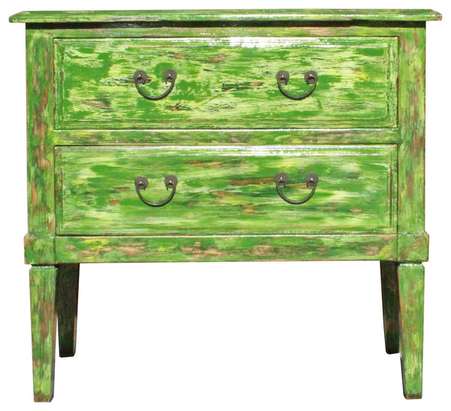 Distressed Light Green Lacquer Two Dresser Console Table Cabinet