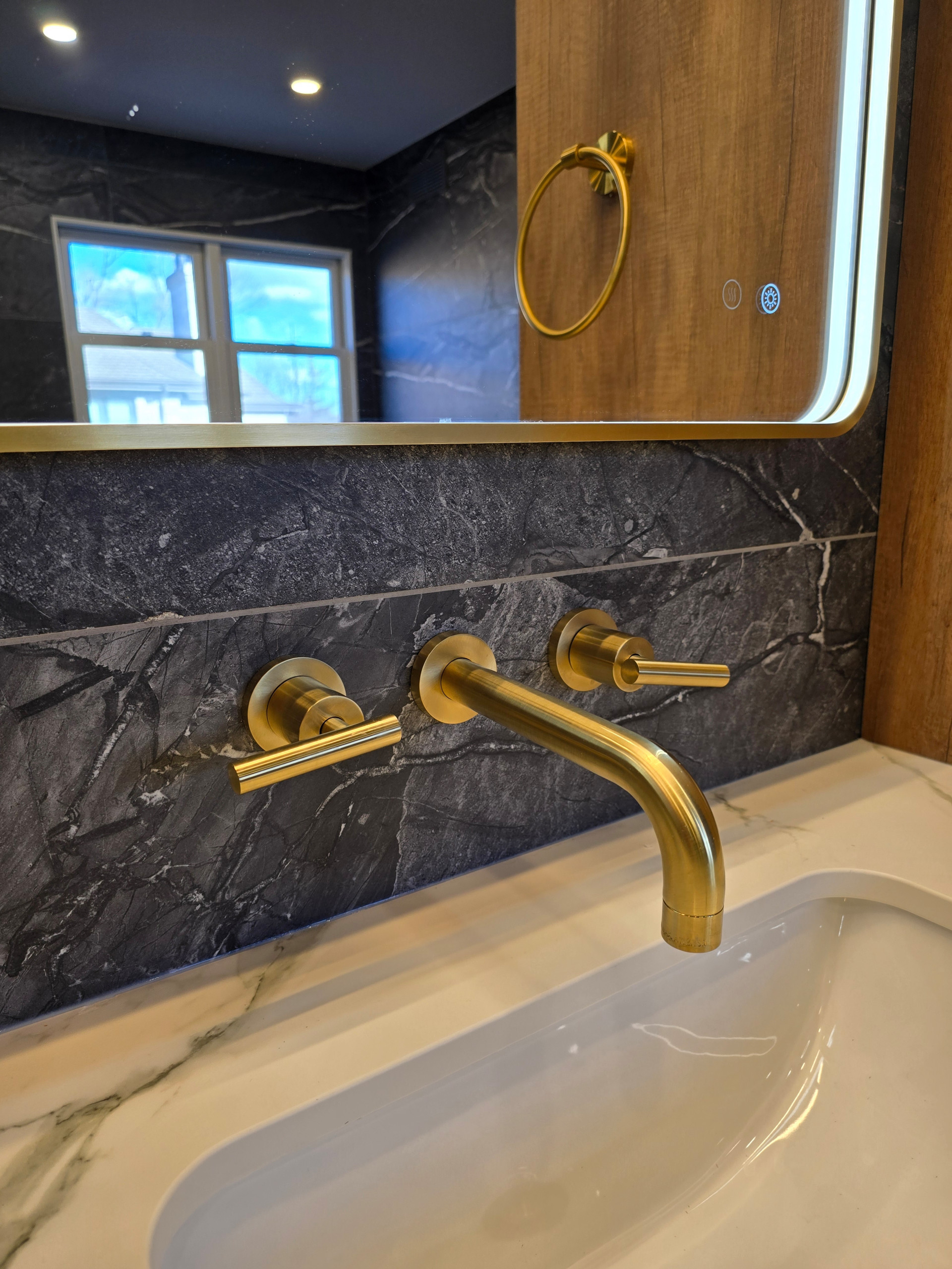 Main Bath full remodeling with custom vanity, freestanding tub & walk-in shower