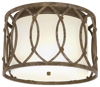 Iron Ceiling Fixture with Linen Shade - Transitional - Flush-mount ...