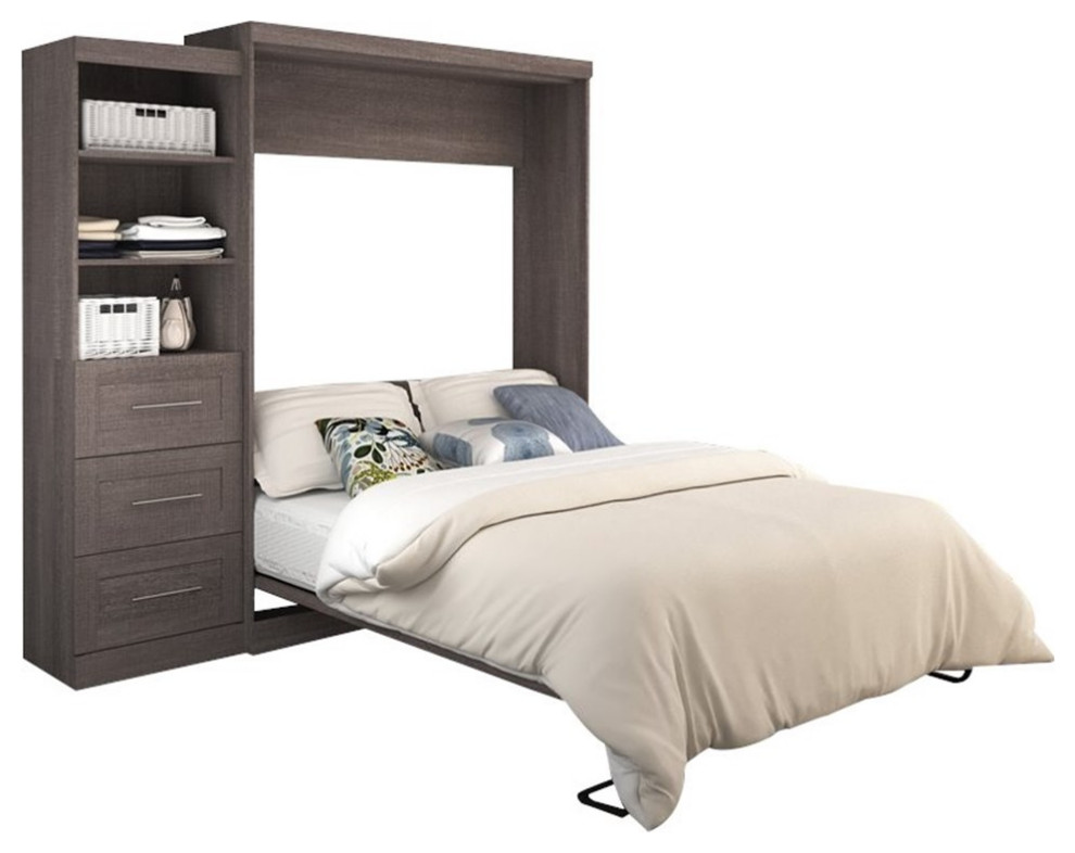 Bestar Pur Queen Murphy Bed and Shelving Unit with Drawers (90W) in ...