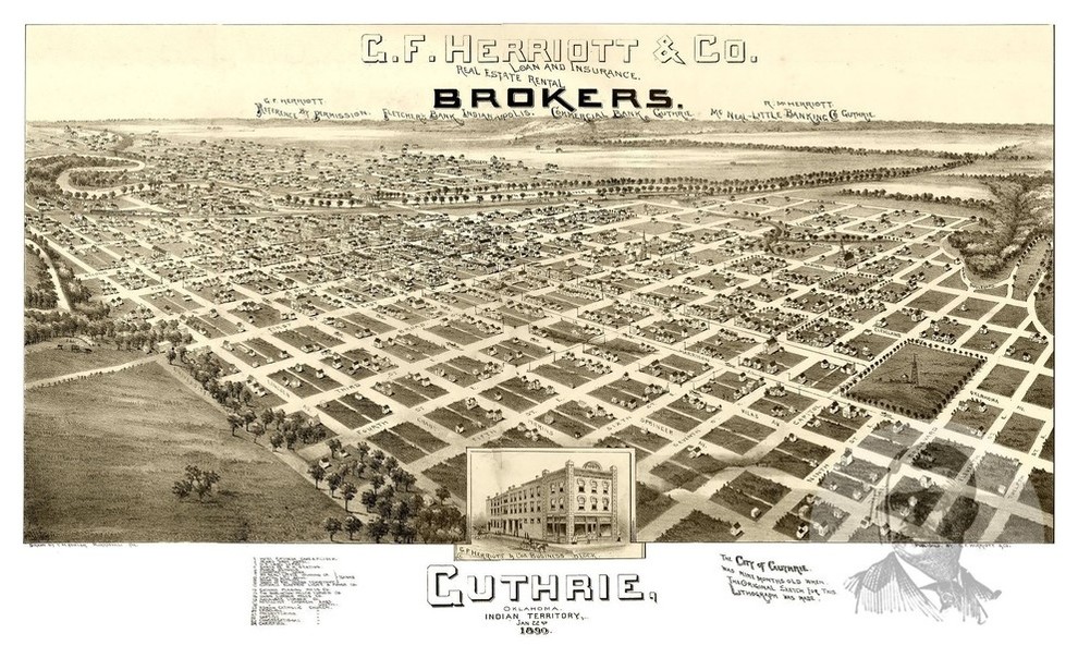 Old Map of Guthrie Oklahoma 1890, Vintage Map Art Print, 12"x18