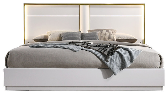 Havana Platform White With Gold Trimming Bed Contemporary Platform Beds By Furniture Import Export Inc