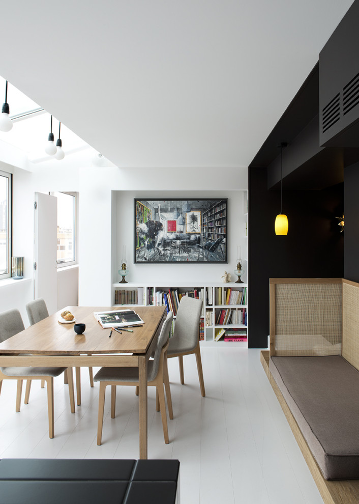 Источник вдохновения для домашнего уюта: столовая в современном стиле с белыми стенами и белым полом