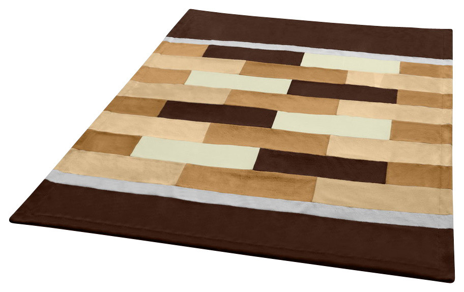 Onitiva - Brown & White Soft Coral Fleece Patchwork Throw Blanket (59"-78.7")