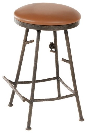 Pine 25" Swivel Counter Height Barstool with Camel Tan Seat