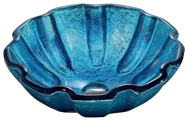 Mediterranean Seashell Above The Counter Tempered Glass Vessel Sink in Blue