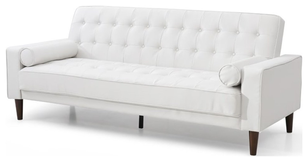 Maklaine Contemporary Faux Leather Sleeper Sofa in White Finish Midcentury Futons by