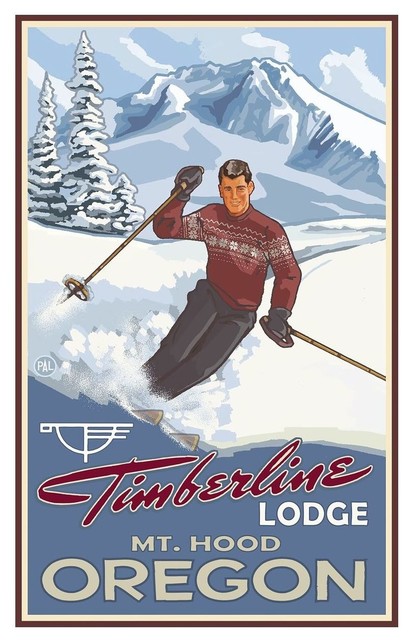 Paul A. Lanquist Timberline Lodge Oregon Boy Skier Art Print, 30"x45"