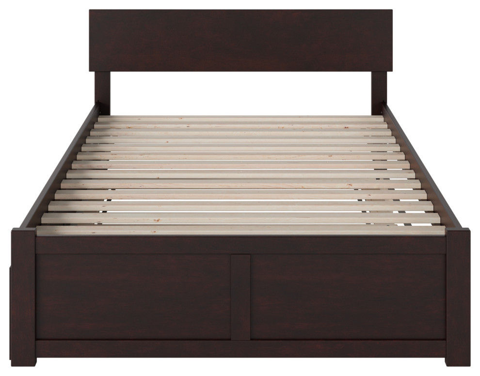 Full Platform Bed, Flat Panel Foot Board & Full Size Urban Trundle Bed, Espresso