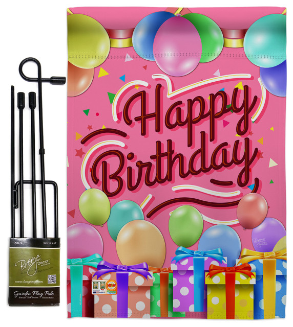 Celebrate Happy Birthday Special Occasion Party Celebration Garden Flag Set Modern Flags And Flagpoles By Breeze Decor Celebration Garden Flag Set, Birthday Garden Flags