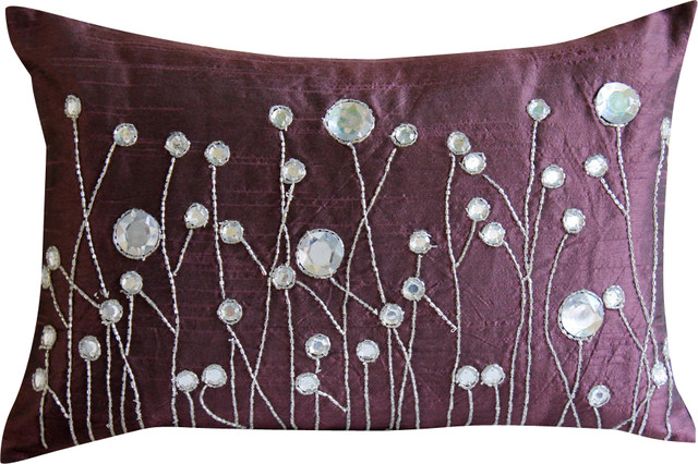 Purple Decorative Pillow Covers Silk Plum Bling Contemporary