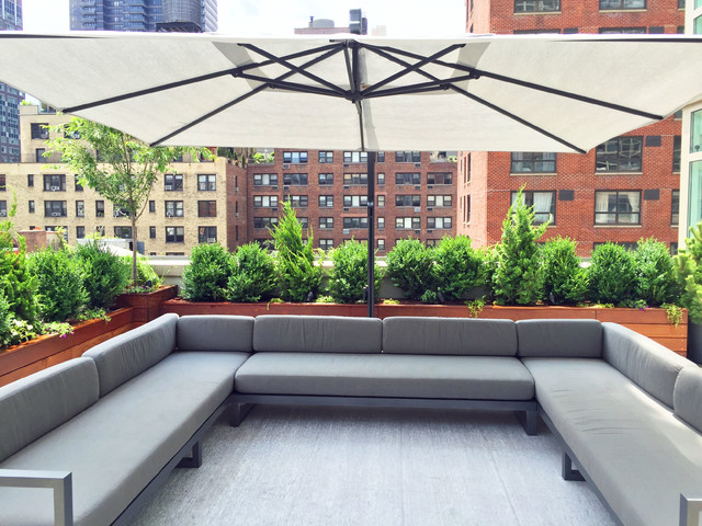 Midtown Manhattan Rooftop Garden with Custom Ipe Planters and Outdoor Seating contemporary-terrace