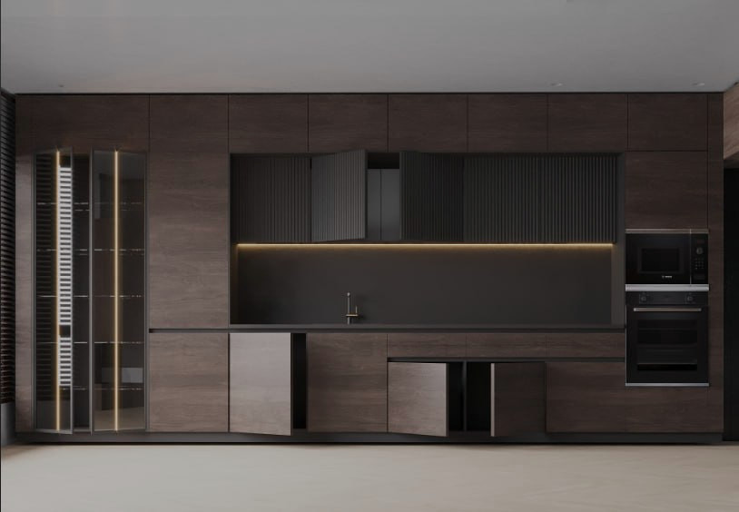 Design ideas for a large contemporary kitchen in Moscow.