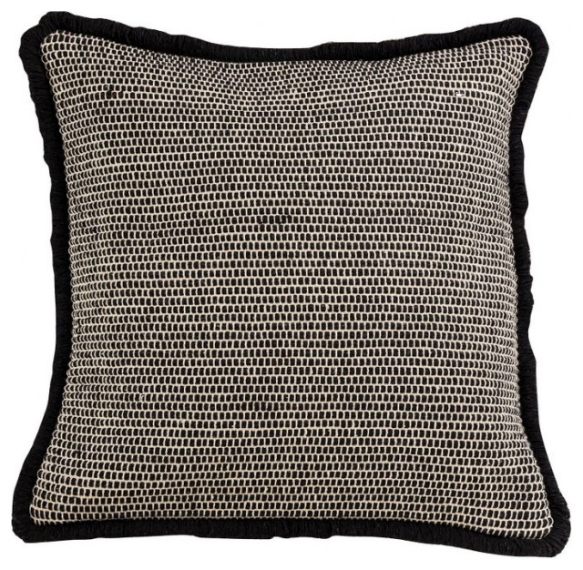Black and Cream Textured Pillow Cover with Black Cording Trim 20x20