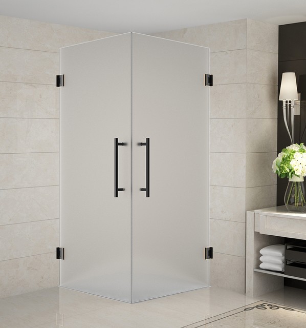Vanora 30 X30 X72 Completely Frameless Dual Door Shower Enclosure Vanora 30 X30 X72 Completely Frameless Dual Door Shower Enclosure Frosted Orb Contemporary Doors By Aston