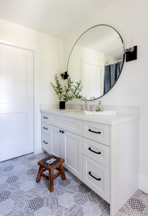 White Shaker-Style Bathroom Vanity With Chrome Handles