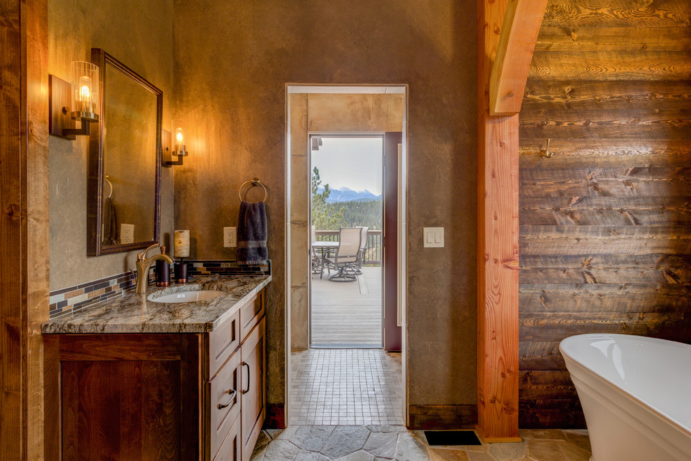 Inspiration for a rustic bathroom remodel in Denver