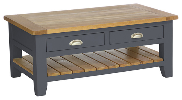 2-Drawer Rectangular Coffee Table, Dark Grey
