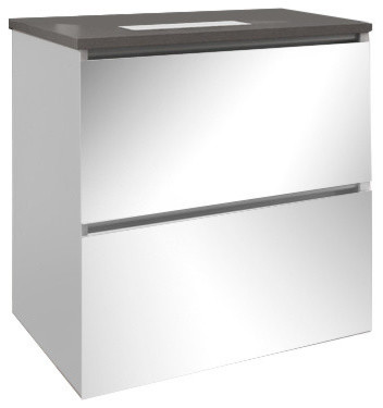 36" Double Drawer Vanity, White Glass, Stone Gray Top