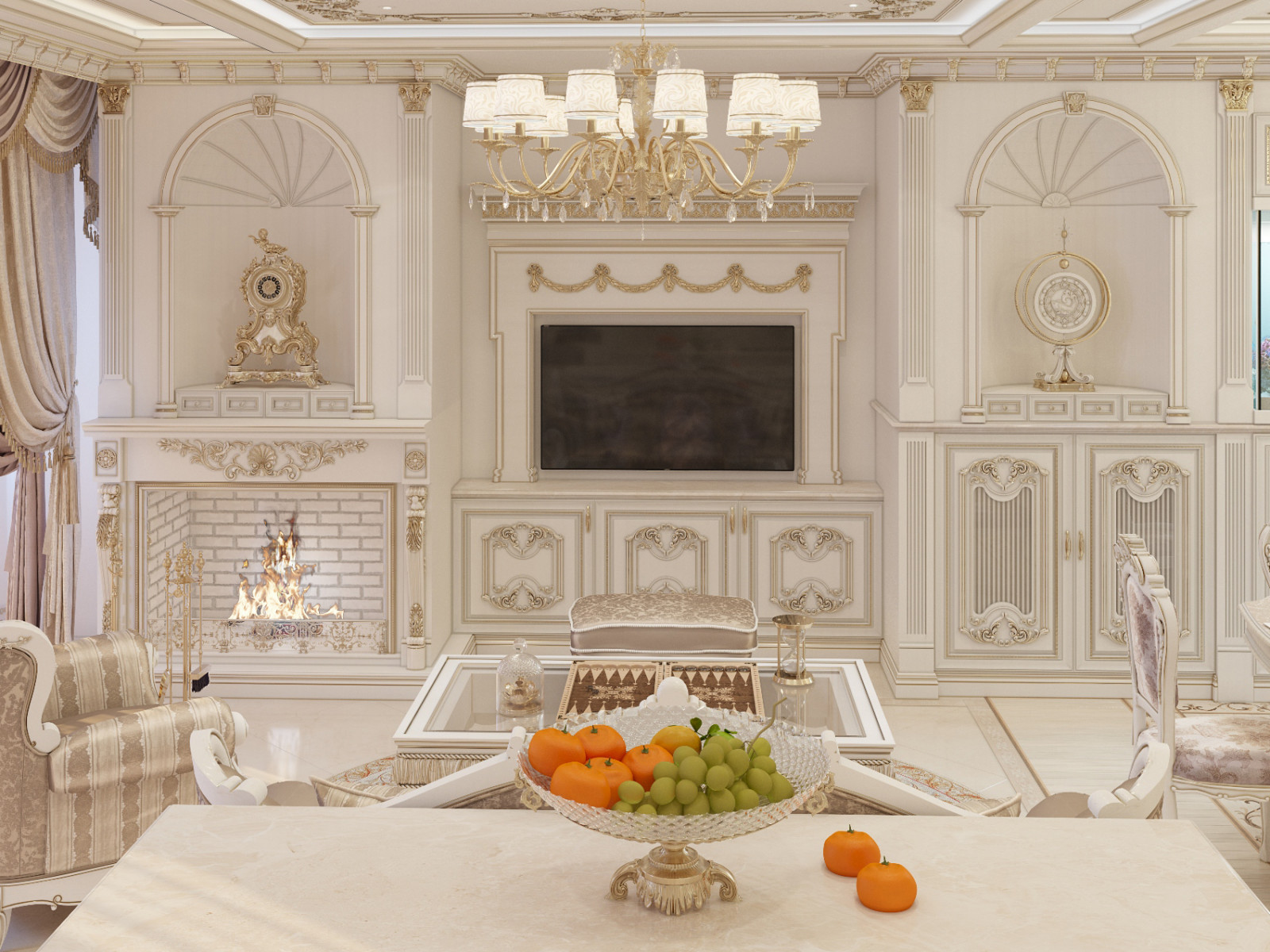 Проект "Дворянское гнездо", г. Новосибирск (блок кухни-гостиной)