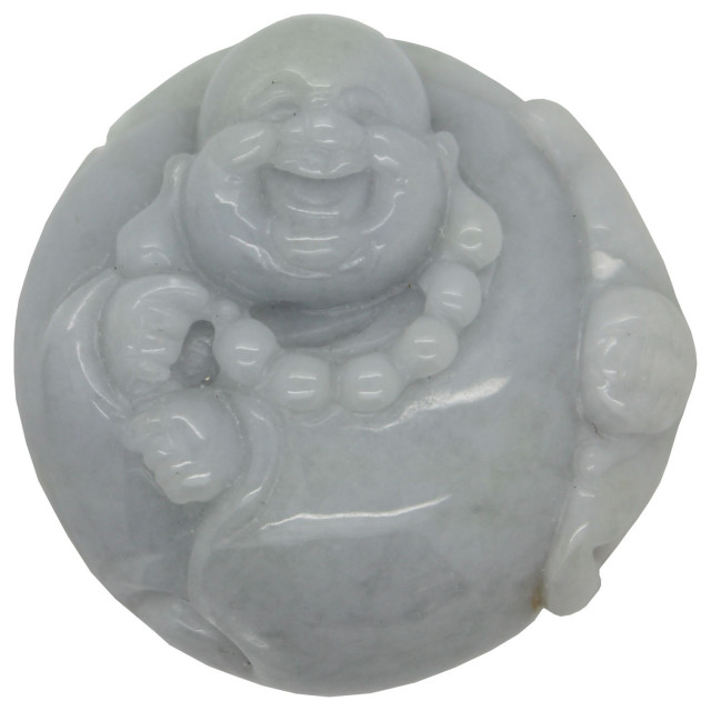 Jade Pendant Light Green Sitting Happy Buddha, Laughing Buddha Figure