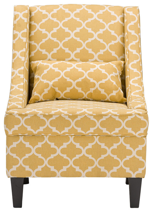 Lotus Contemporary Fabric Armchair, Yellow Patterned Fabric