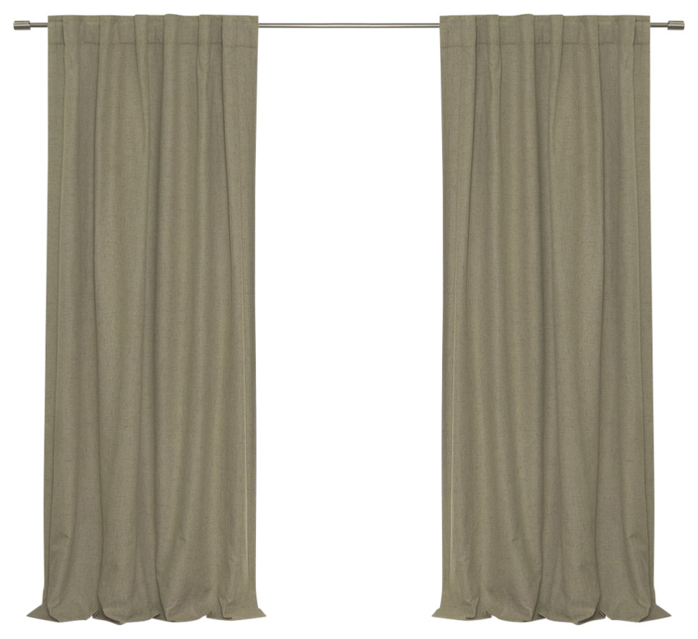 Linen Look Back Tab Blackout Curtains with Coating, Brown, 52"x96"