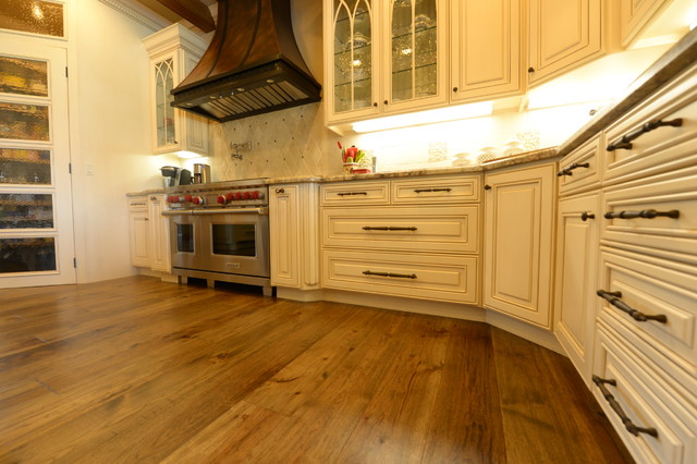 Hand Distressed Hickory Floors Kitchen Traditional San