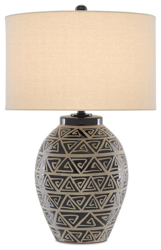 Currey and Company 6000-0590 One Light Table Lamp, Glossy Black/Sand Finish