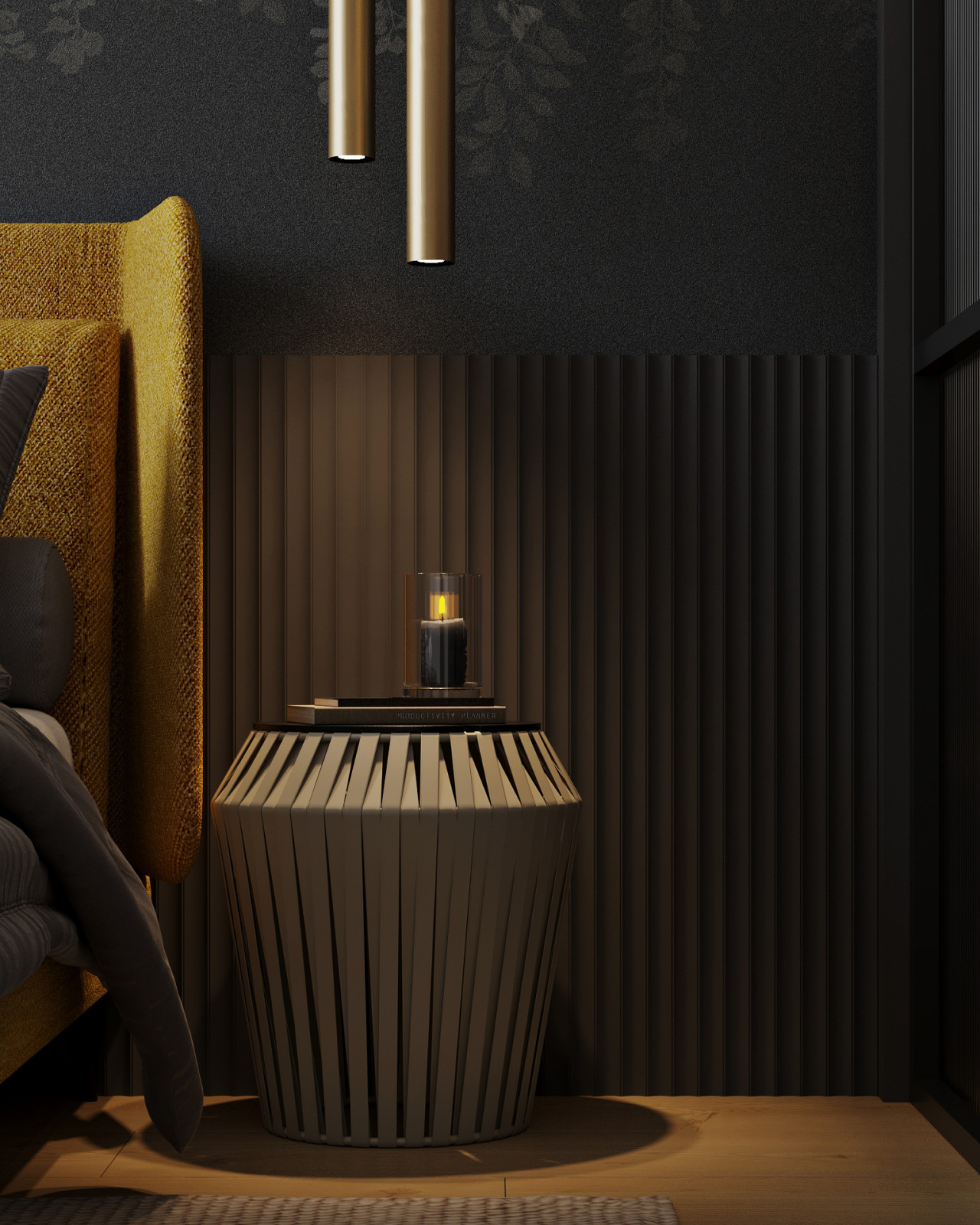 Спальня с эффектным панно