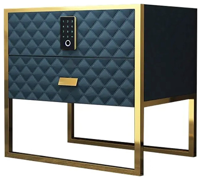 2 Drawers Bedroom Nightstand with Electronic Lock Stainless Steel Base