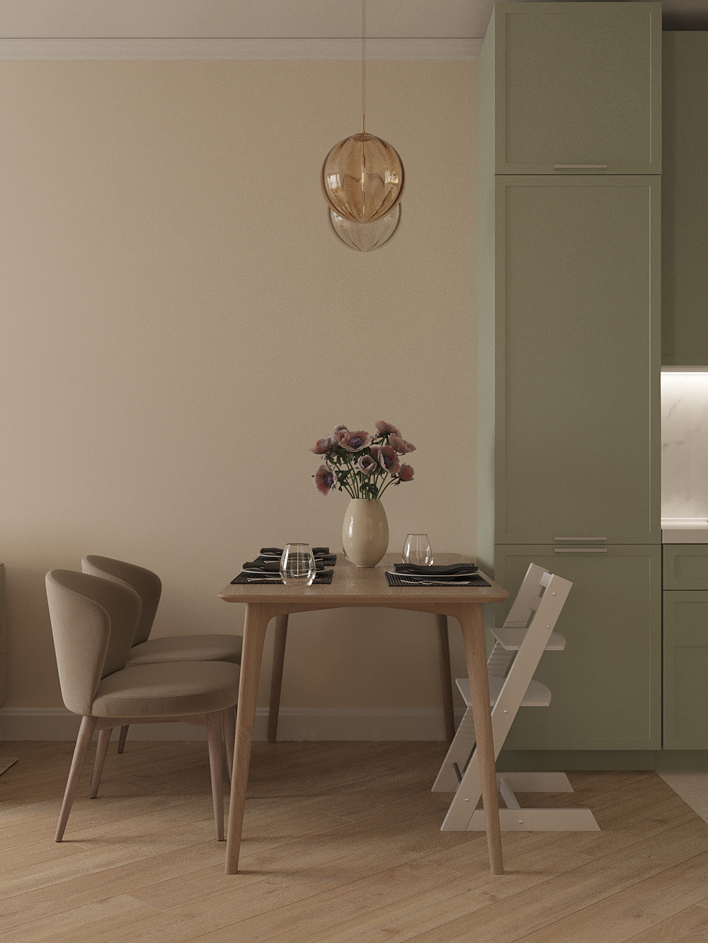 Кухня-гостиная в натуральных тонах