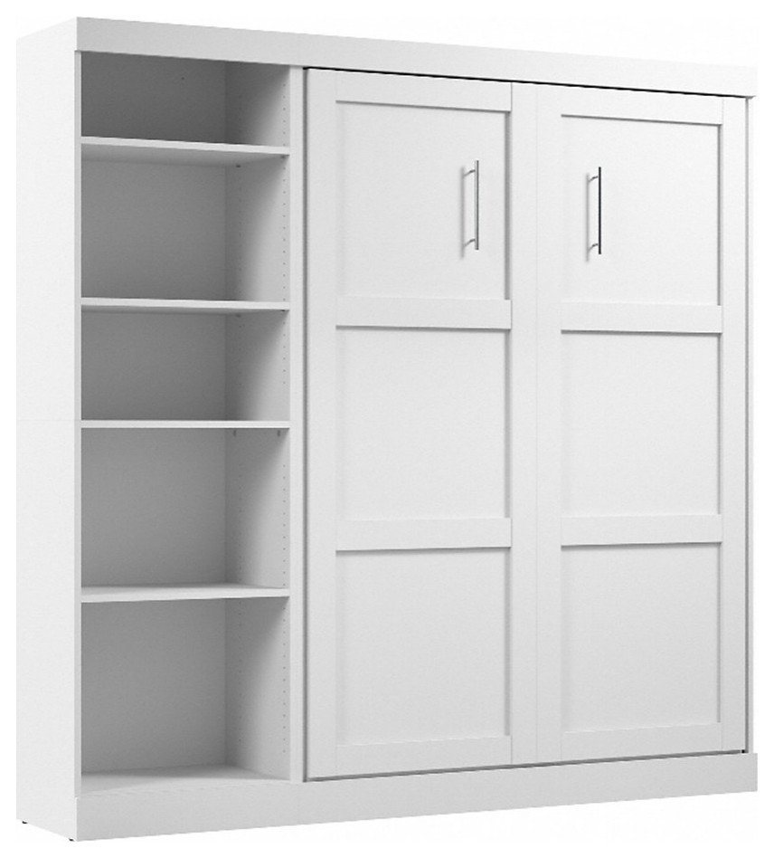 Bestar Pur Full Murphy Bed with Shelving Unit (84W) in White, Full