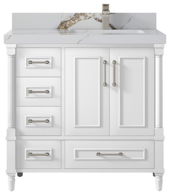Aberdeen Bathroom Vanity, 36" Right Offset Traditional Bathroom Vanities And Sink Consoles
