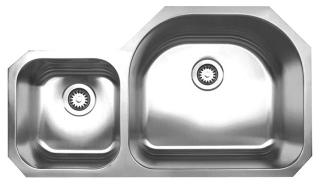 Whitehaus WHNDBU3721 Double Bowl Undermount Sink - Brushed Stainless Steel