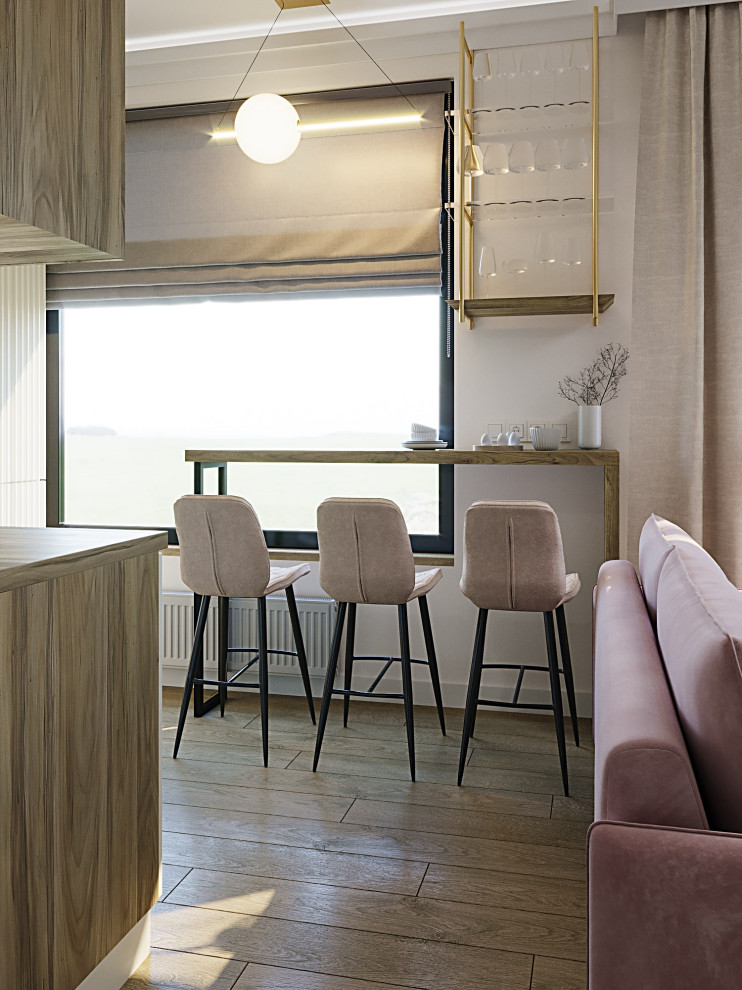 Визуализация кухни-гостиной с барным столом