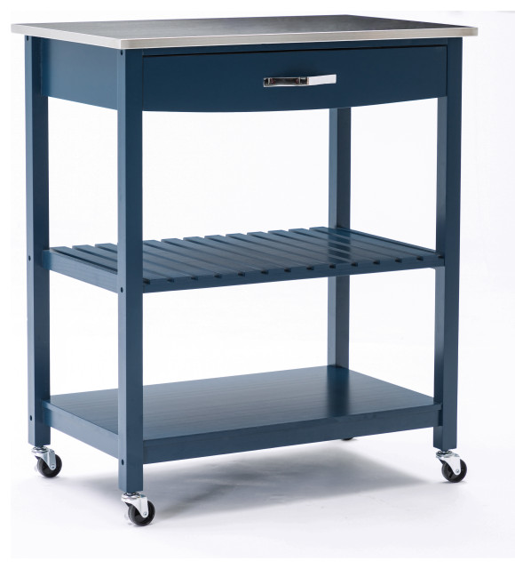 Holland Kitchen Cart With Stainless Steel Top, Navy Blue